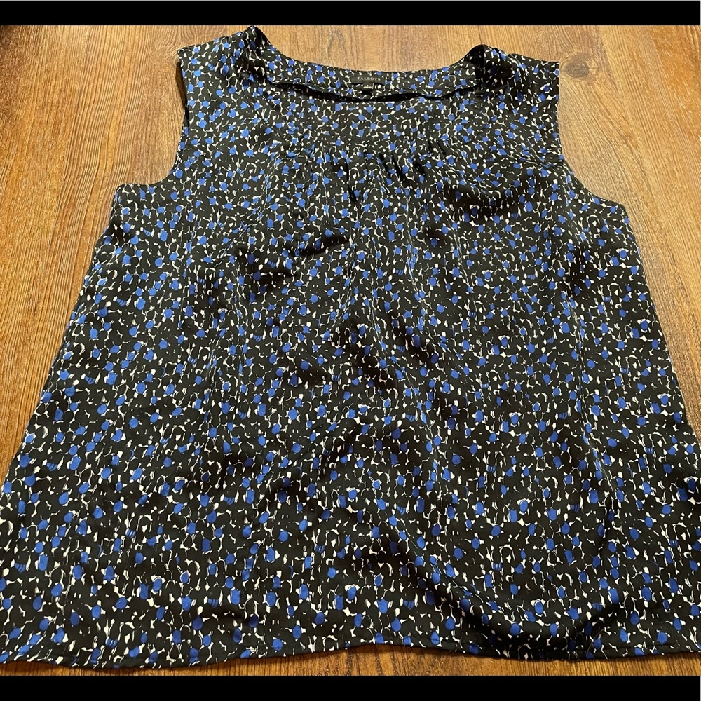 Talbots Black Tank with Blue and White Speckle Print
